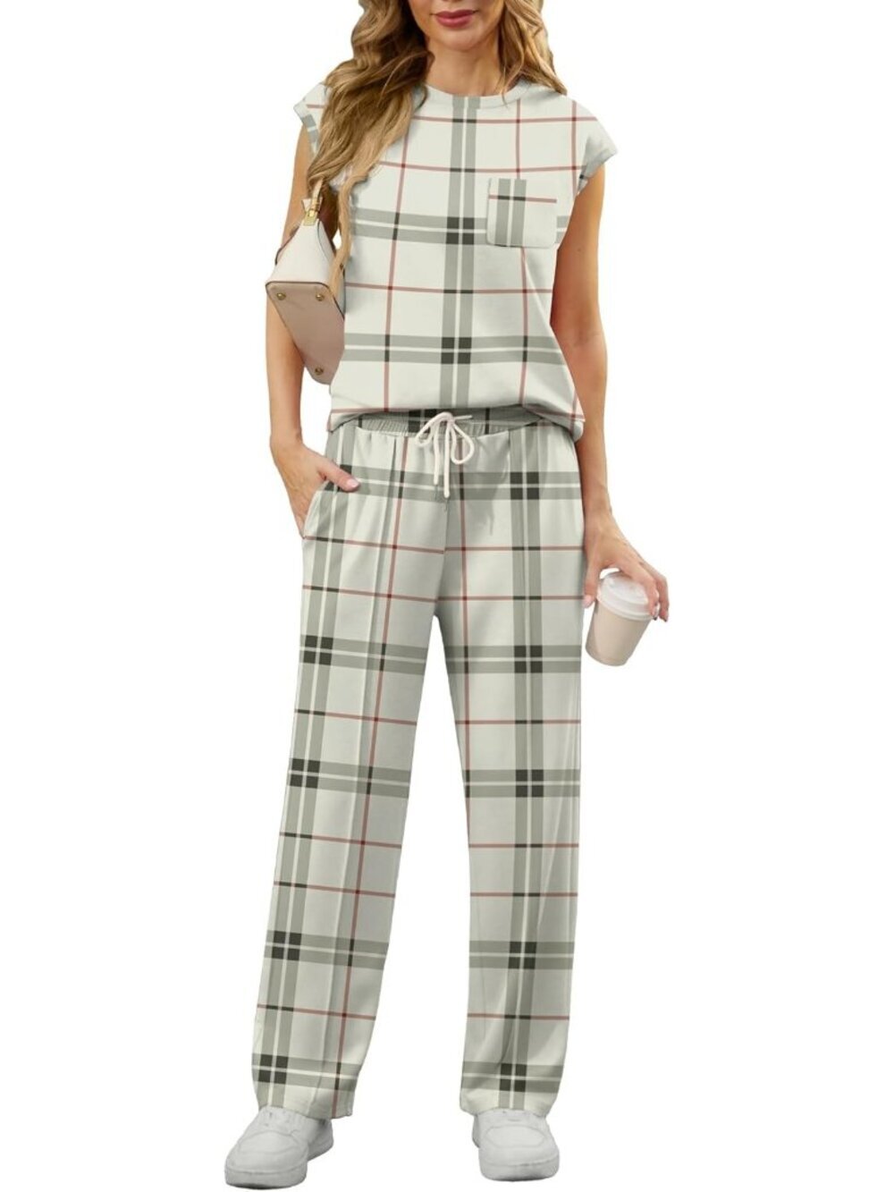 Women's Grey 2 Piece Sets Summer Outfits Sleeveless Wide Leg Tracksuits Casual